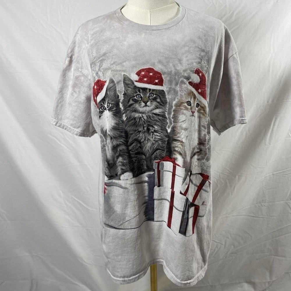 The Mountain 3D Tees Short Sleeve T Shirt Mens Sz Large Christmas Kitten Present